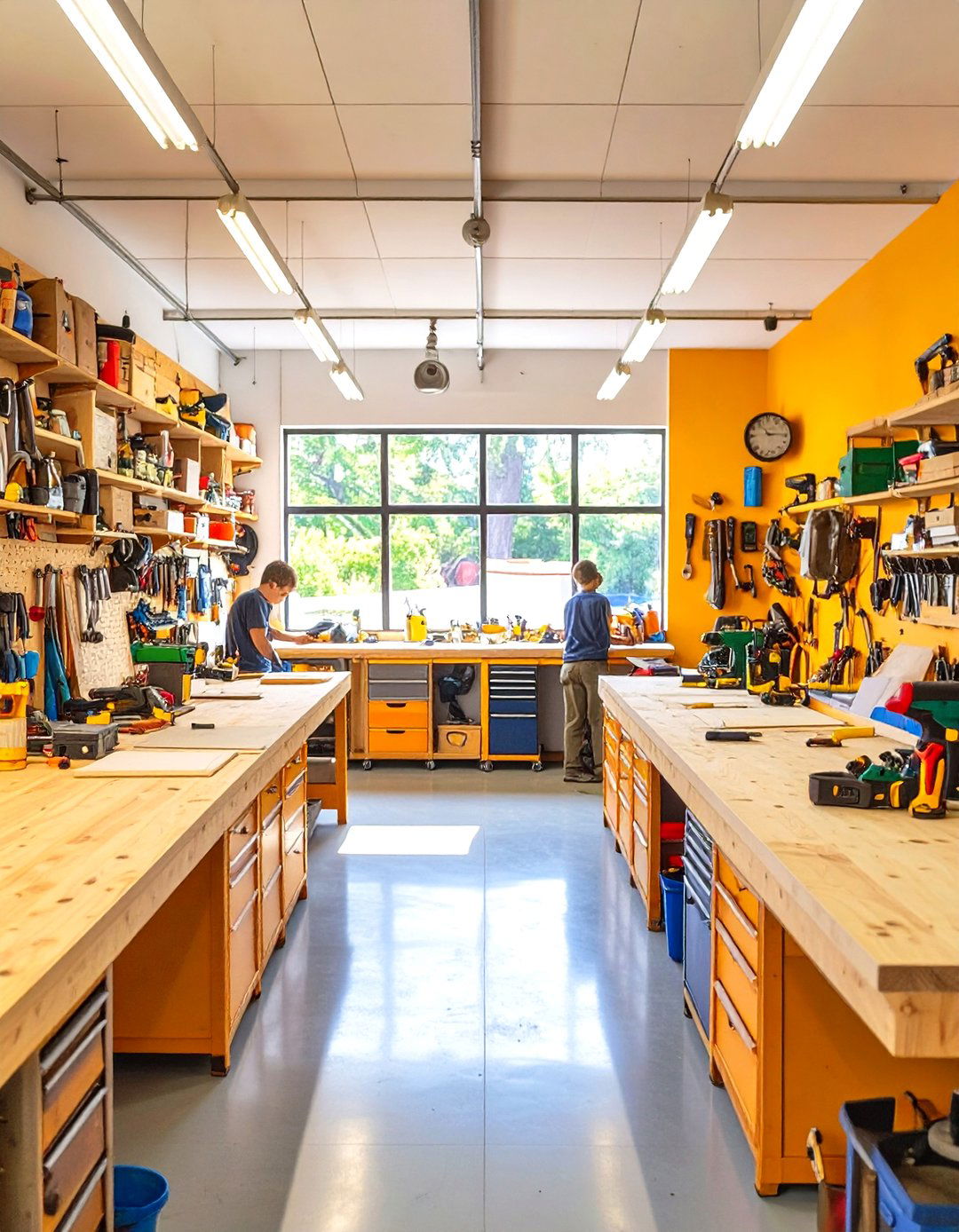 The Wraparound Multi Person Garage Workbench - 30 cool garage workbench ideas