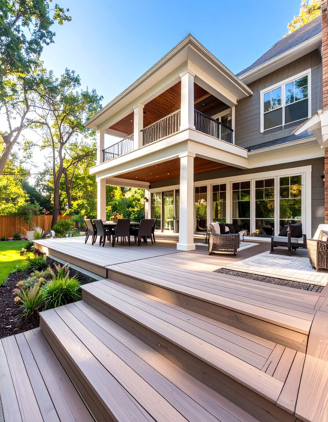 The Wraparound Porch Style Deck - 30 multi level deck ideas
