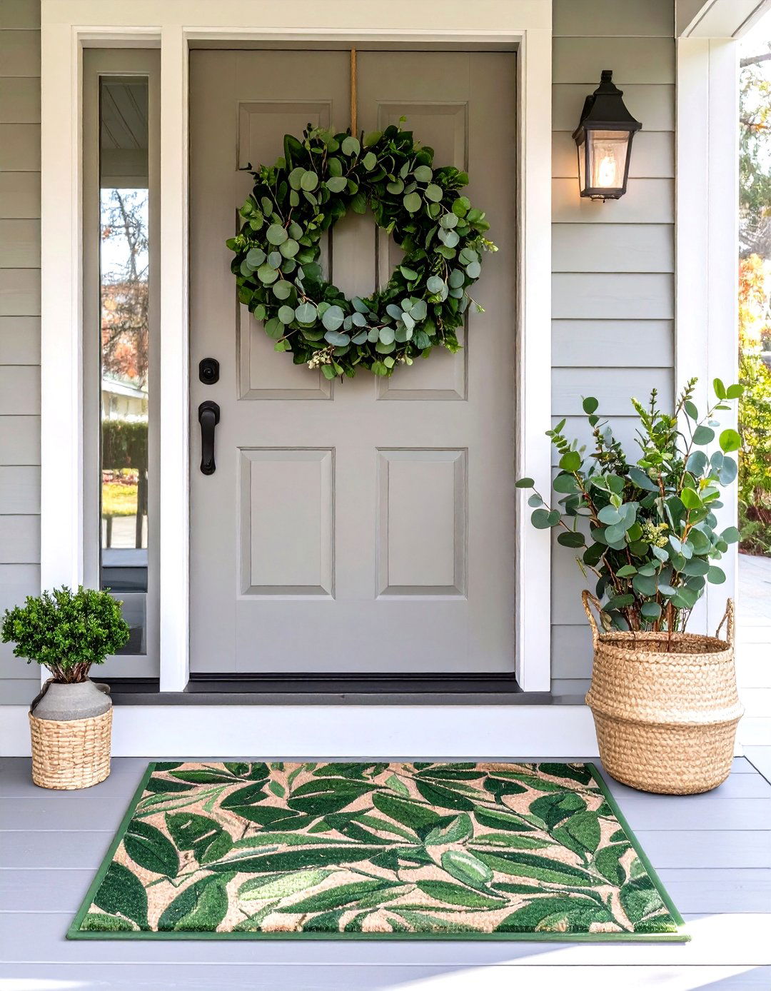 The Wreath and Mat Combo Porch - 30 curb appeal small front porch ideas on a budget