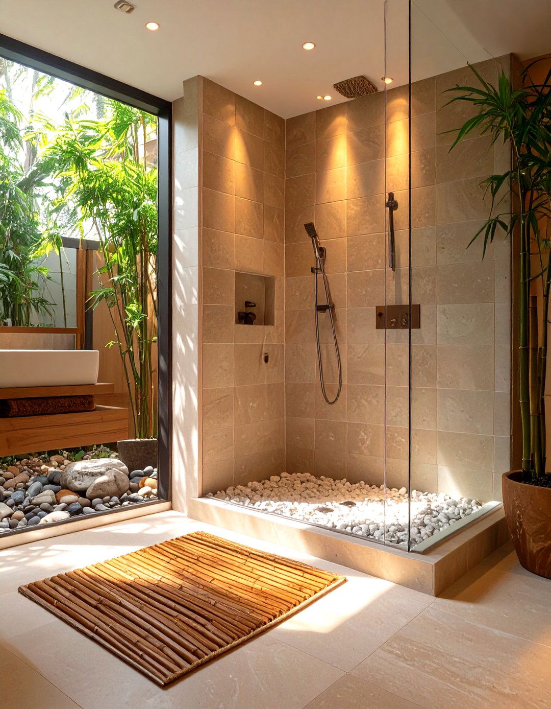 The Zen Garden Inspired Walk in Shower - 30 master bathroom walk in shower ideas