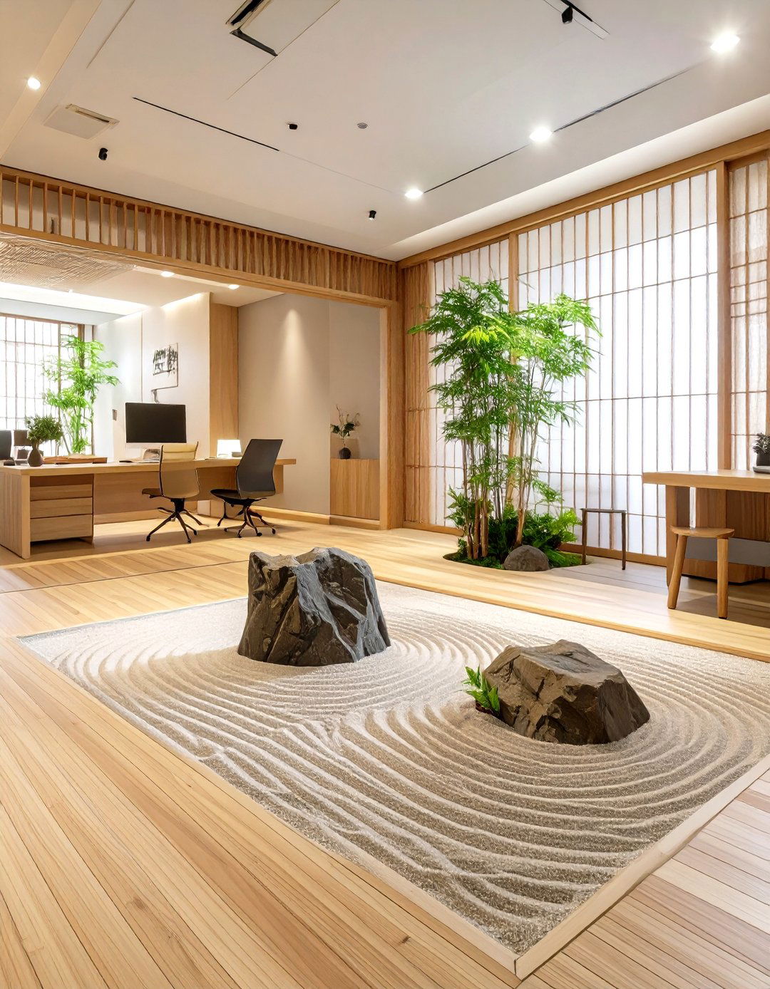 The Zen Garden Minimalist Office - 30 corporate interior design ideas