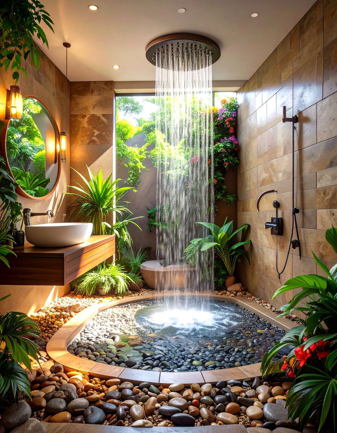The Zen Garden Rock Floor Shower - 30 master shower ideas