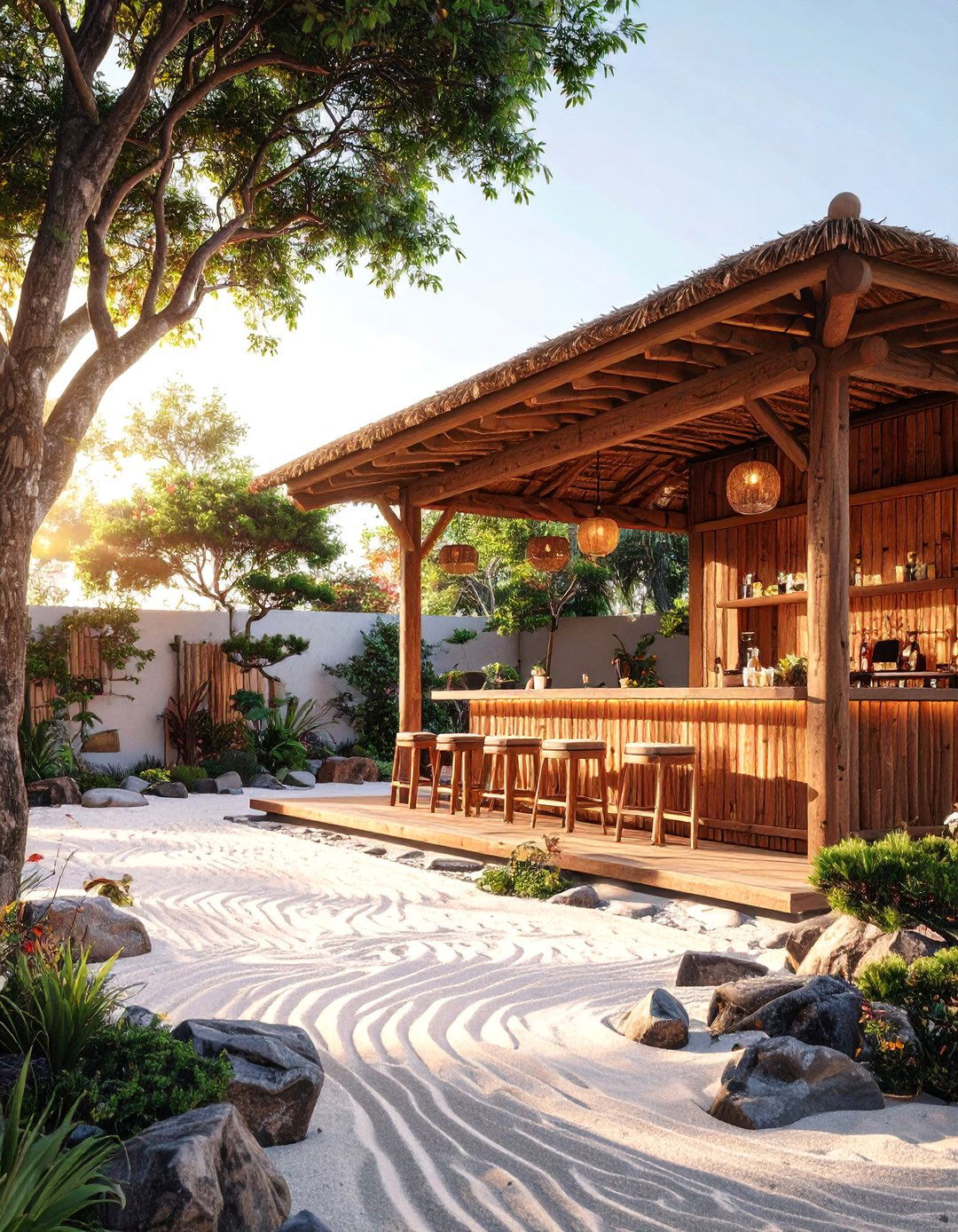 The Zen Garden Tiki Fusion - 30 backyard tiki bar ideas