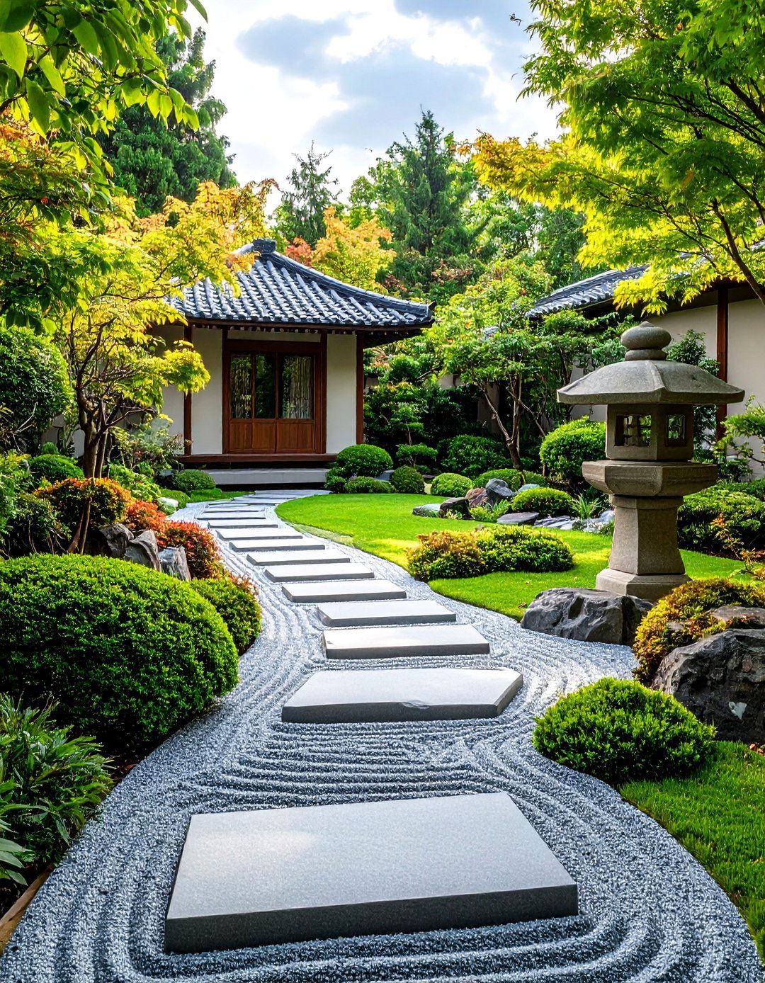 The Zen Garden with Raked Lines - 30 backyard ideas with pavers and turf