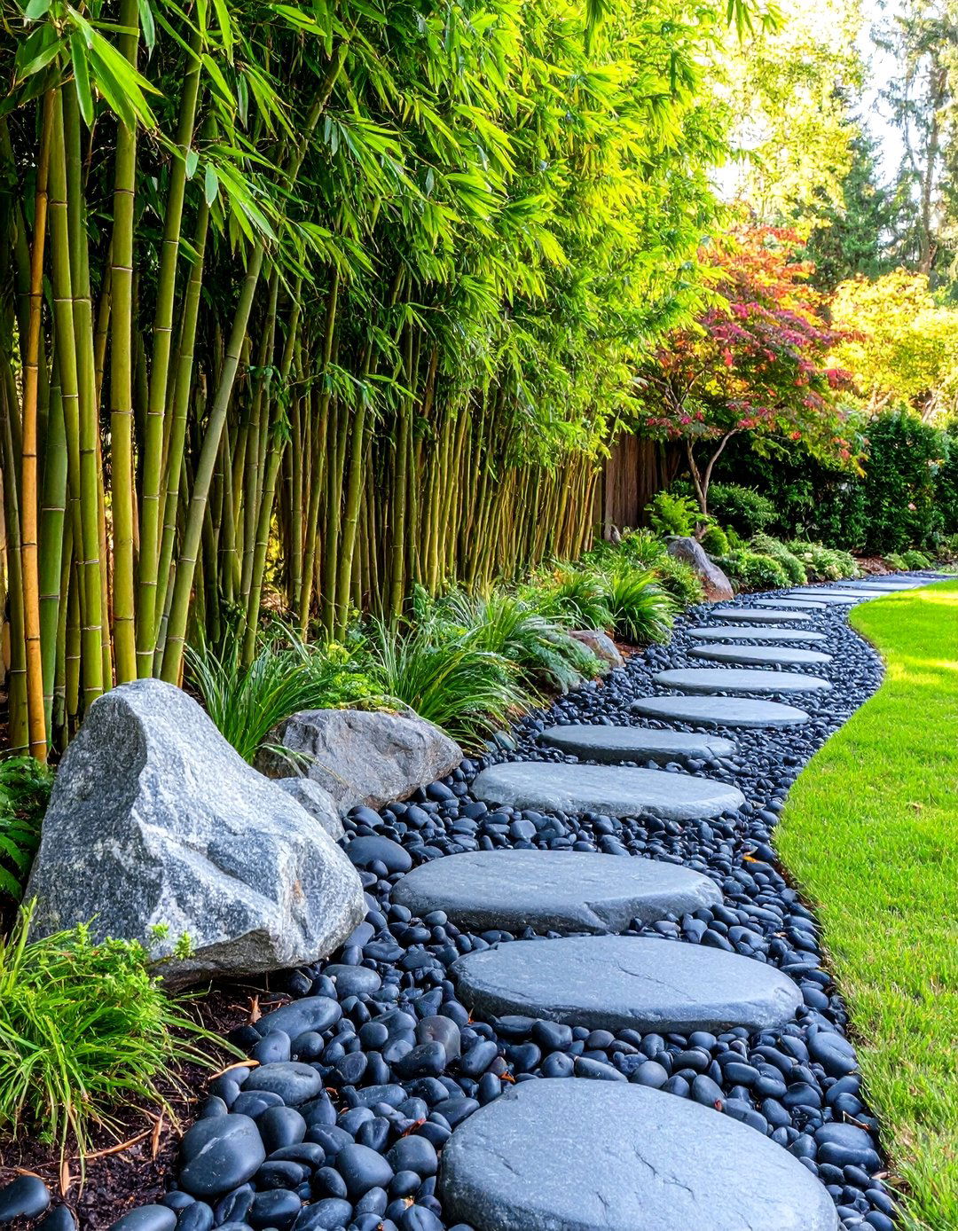 The Zen Inspired Bamboo and Stone Border - 30 driveway border landscaping ideas