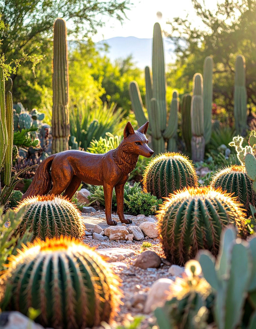 Themed Garden with Desert Sculptures - 30 front yard cactus garden ideas