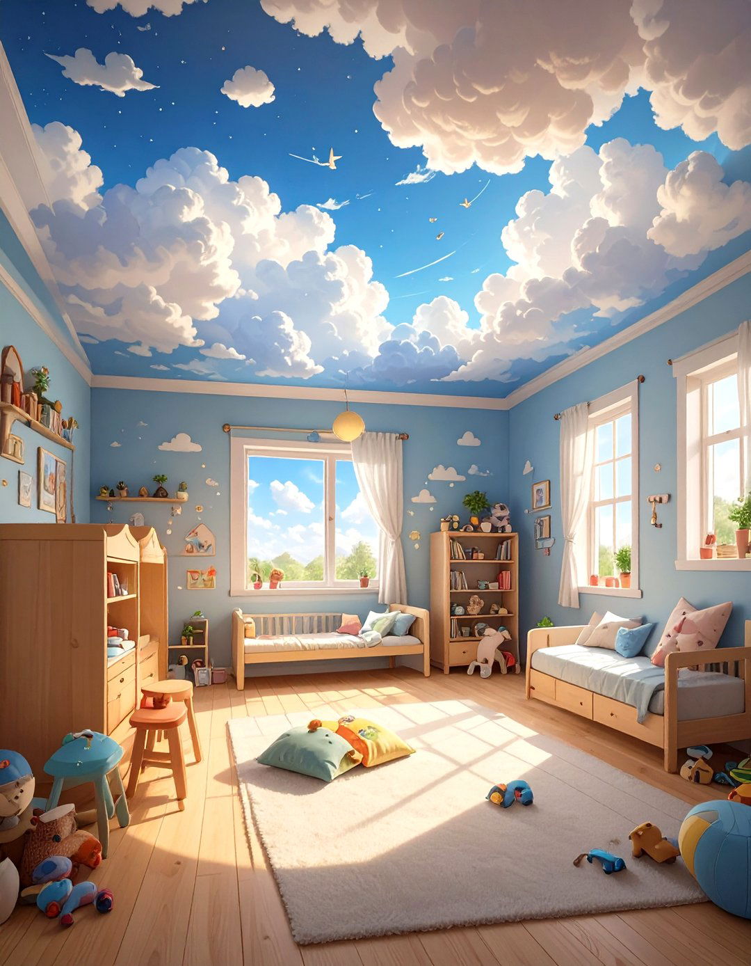Themed Mural Sky Ceiling - 30 low basement ceiling ideas