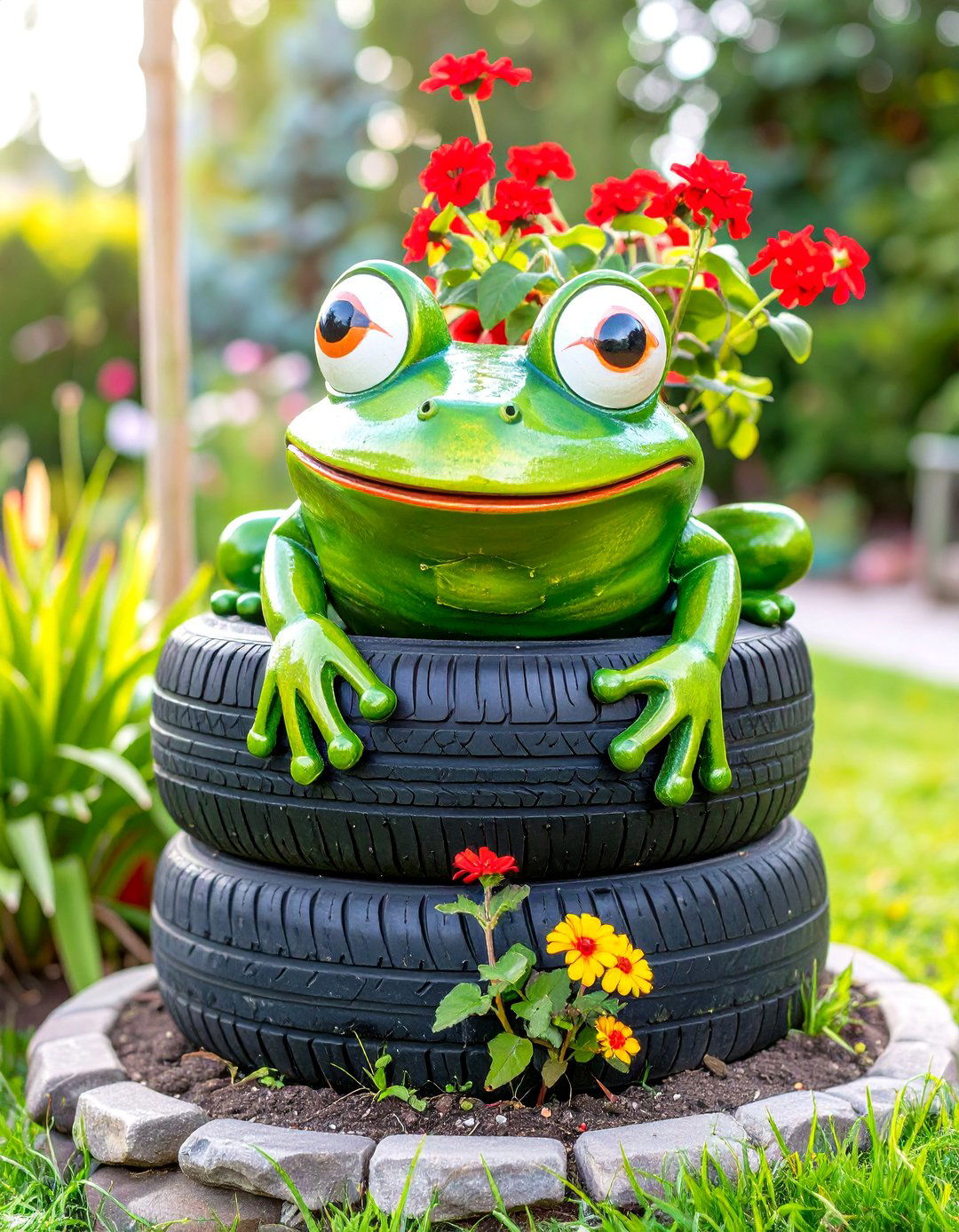 Themed Tyre Garden Animal Sculptures - 30 creative landscape tyre garden designs