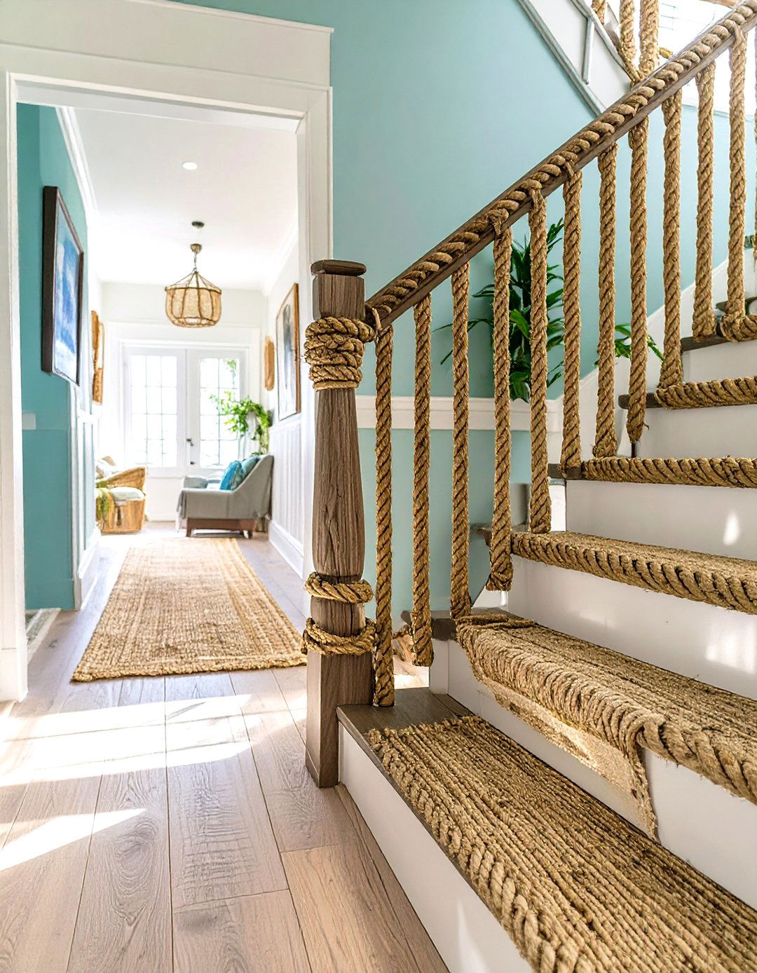 Thick Jute Rope Stairway Railing - 30 stairway railing ideas