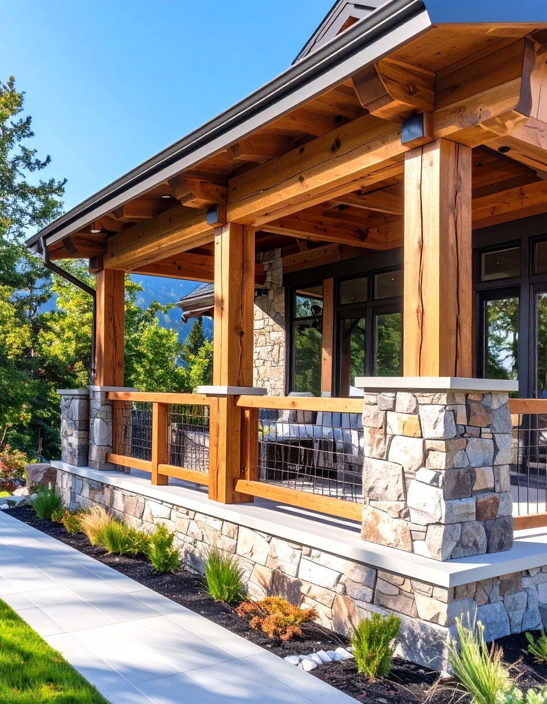 Thick Timber Frame Porch Railing - 30 modern front porch railing ideas