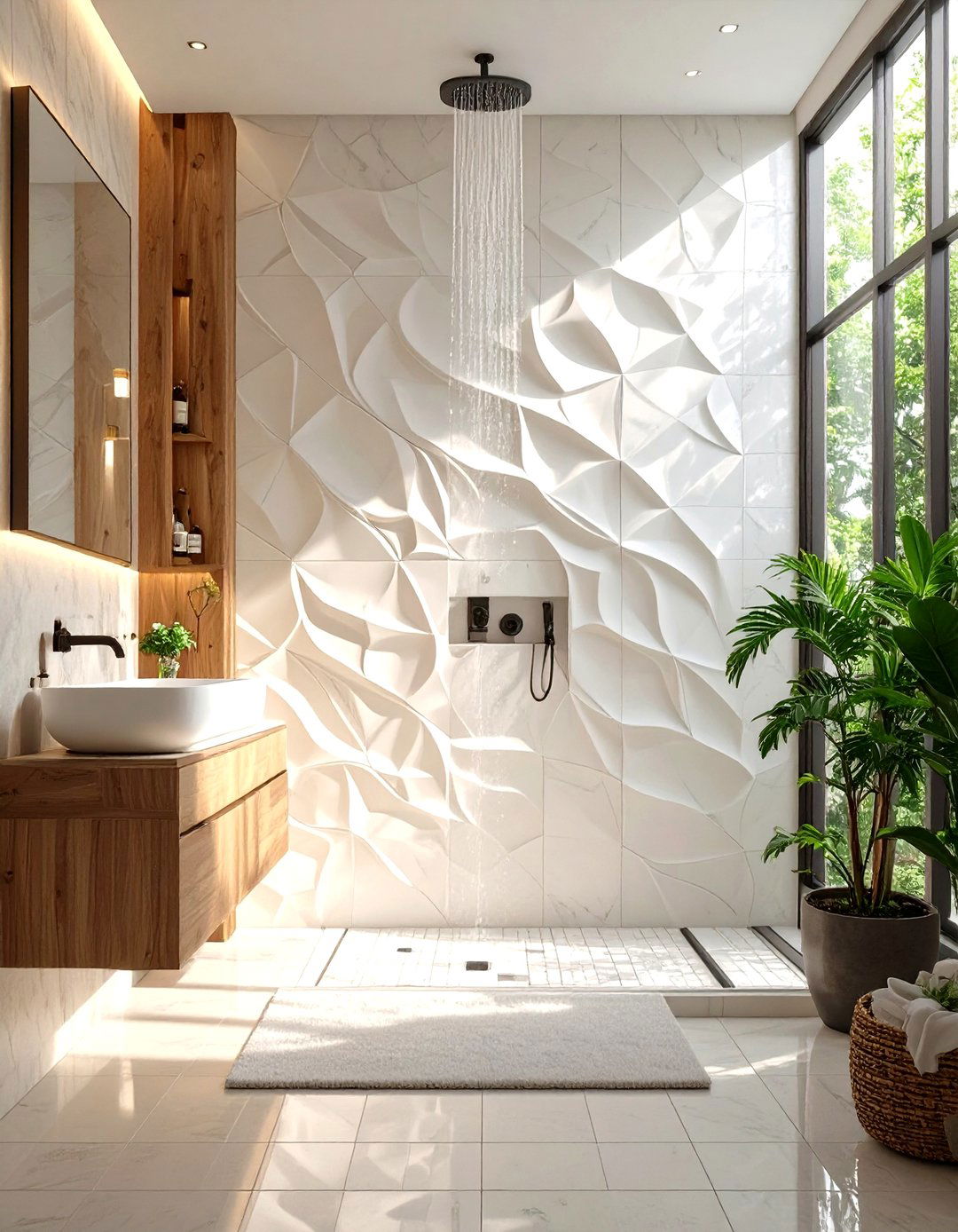 Three Dimensional D Geometric Shower Wall Tile - 30 shower wall tile ideas