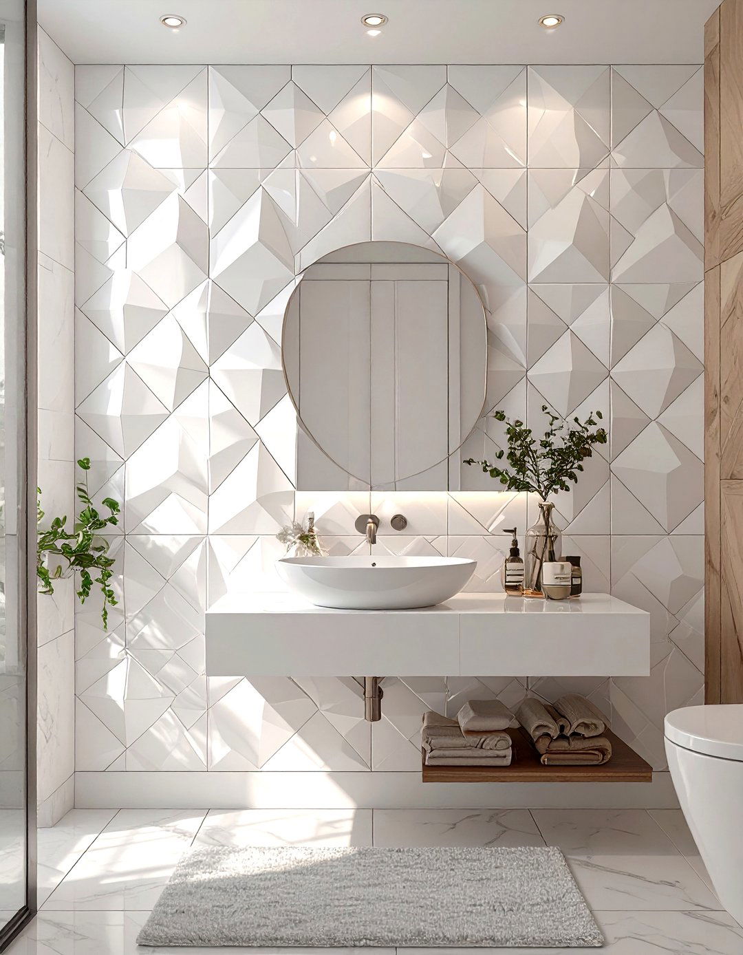 Three Dimensional Diamond Tiles - 30 small bathroom tile ideas