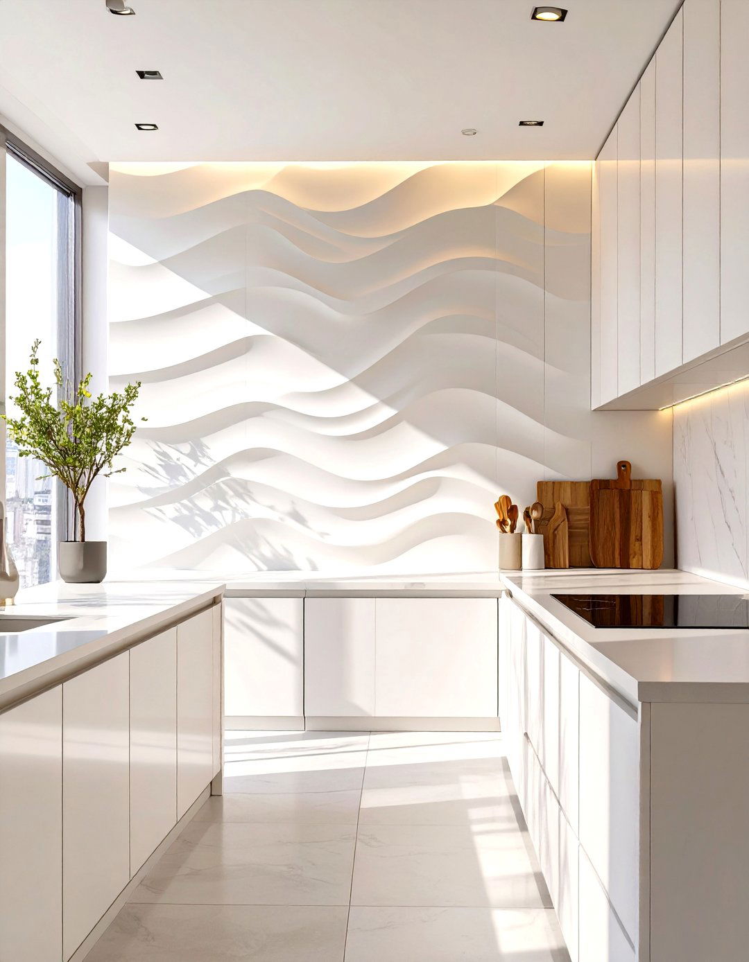 Three Dimensional Wall Tile Backsplash - 30 white cabinet kitchen backsplash ideas