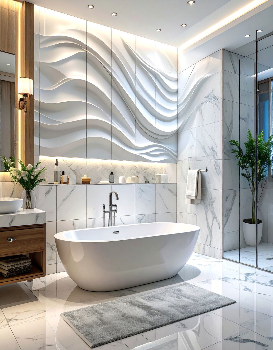 Three Dimensional Wall Tiles - 30 washroom and bathroom tiles design ideas