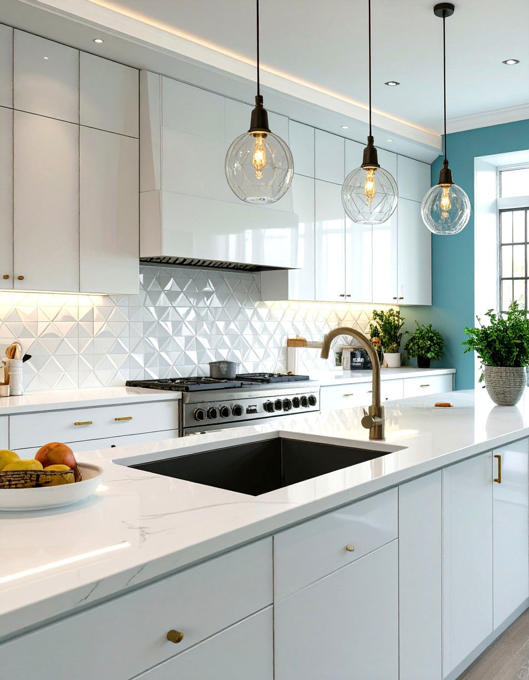 Three Dimensional White Diamond Tile Backsplash - 30 white backsplash ideas