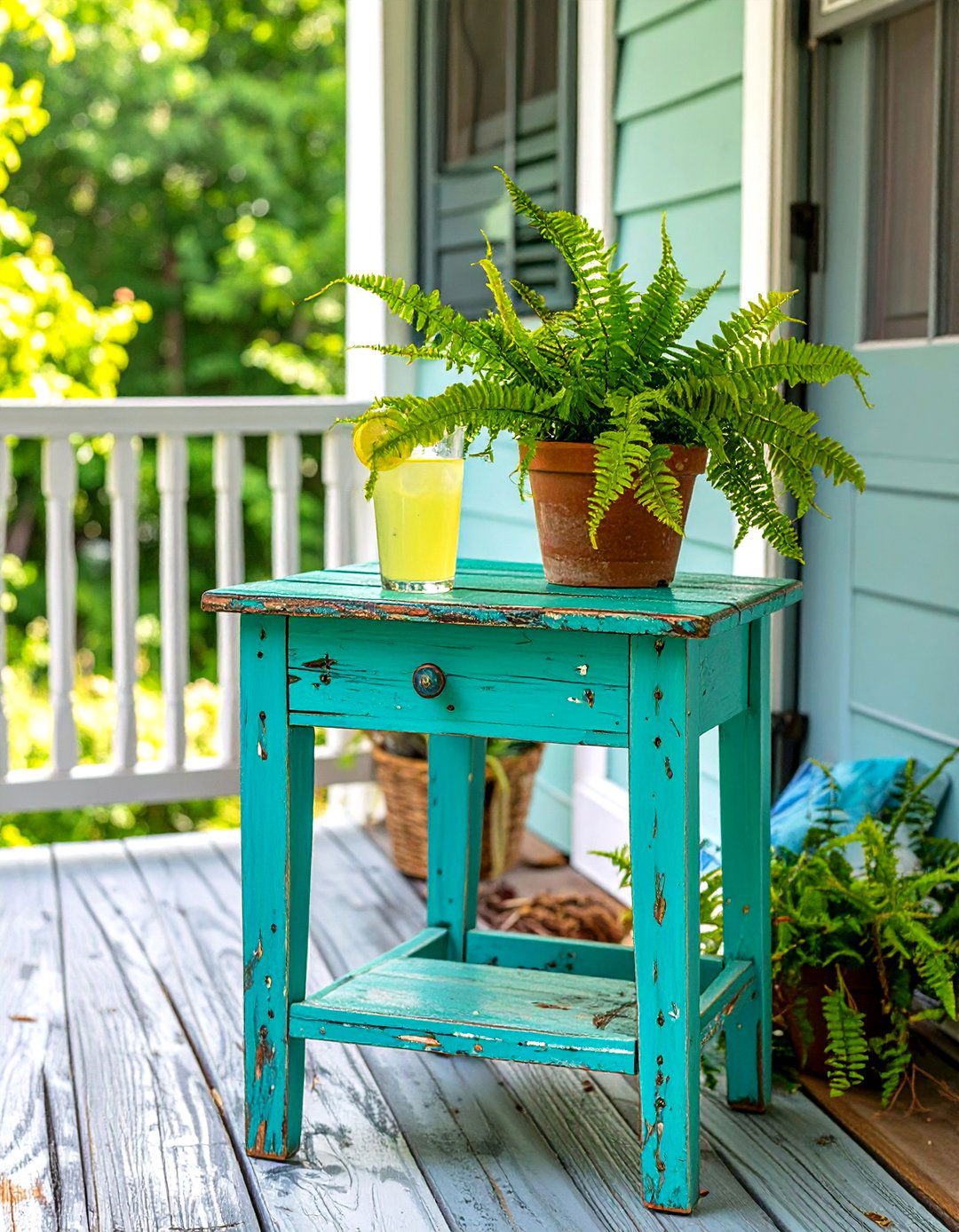Thrifted Side Table Makeover for a Small Front Porch - 30 small front porch ideas on a budget