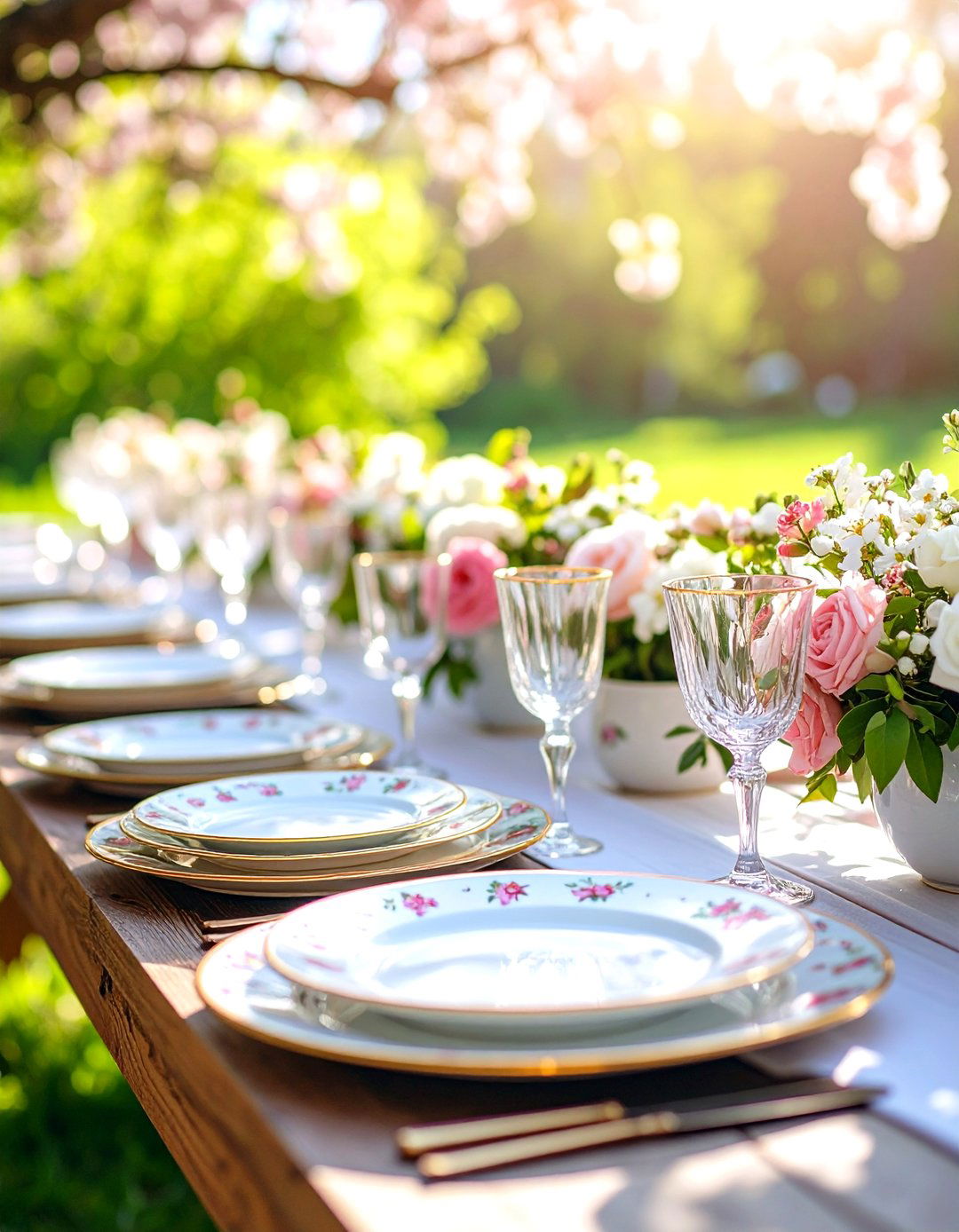 Thrifted and Mismatched China - 30 outdoor wedding ideas on a budget