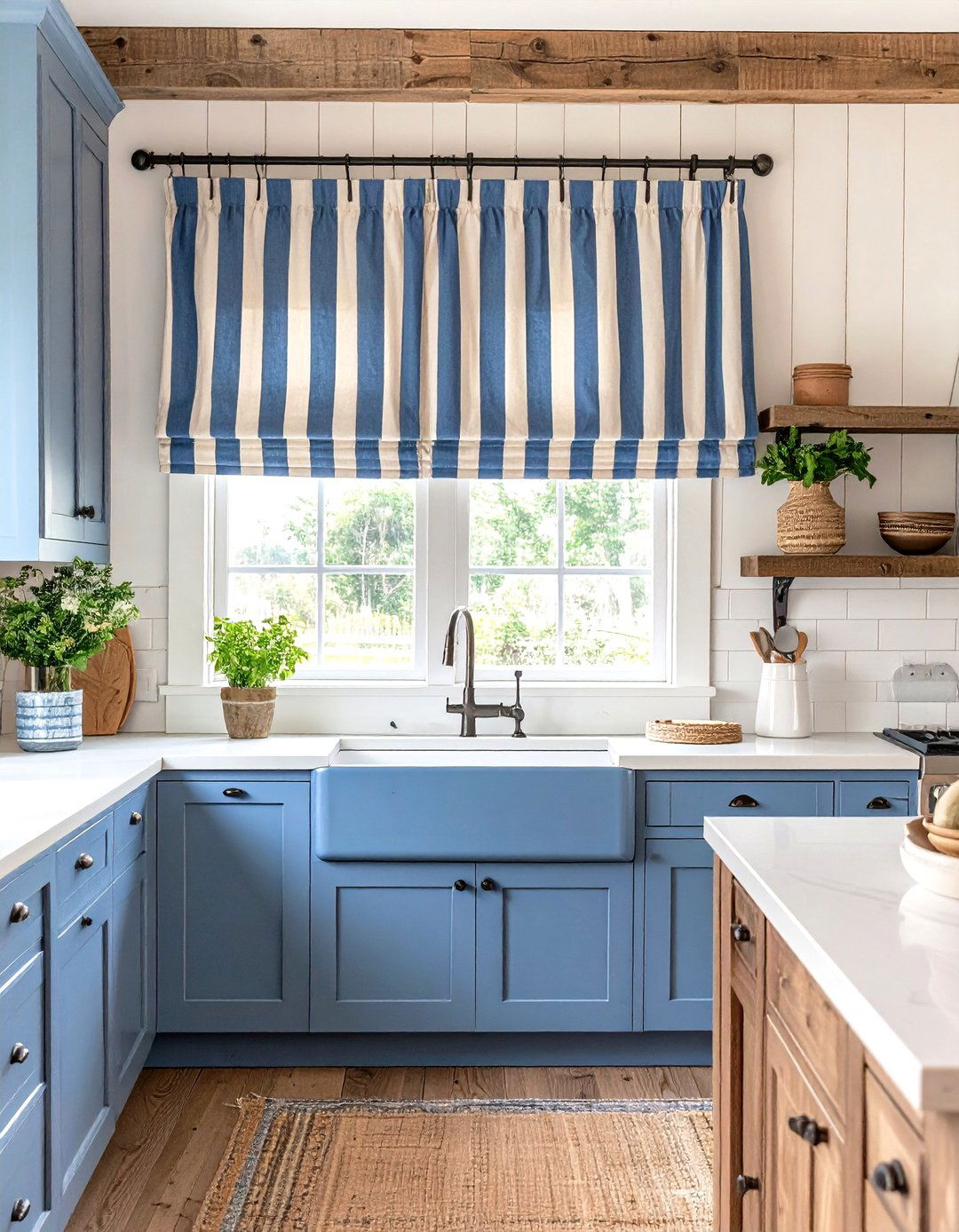 Ticking Stripe Cafe Curtains for a Vintage Touch - 30 kitchen curtain ideas above sink