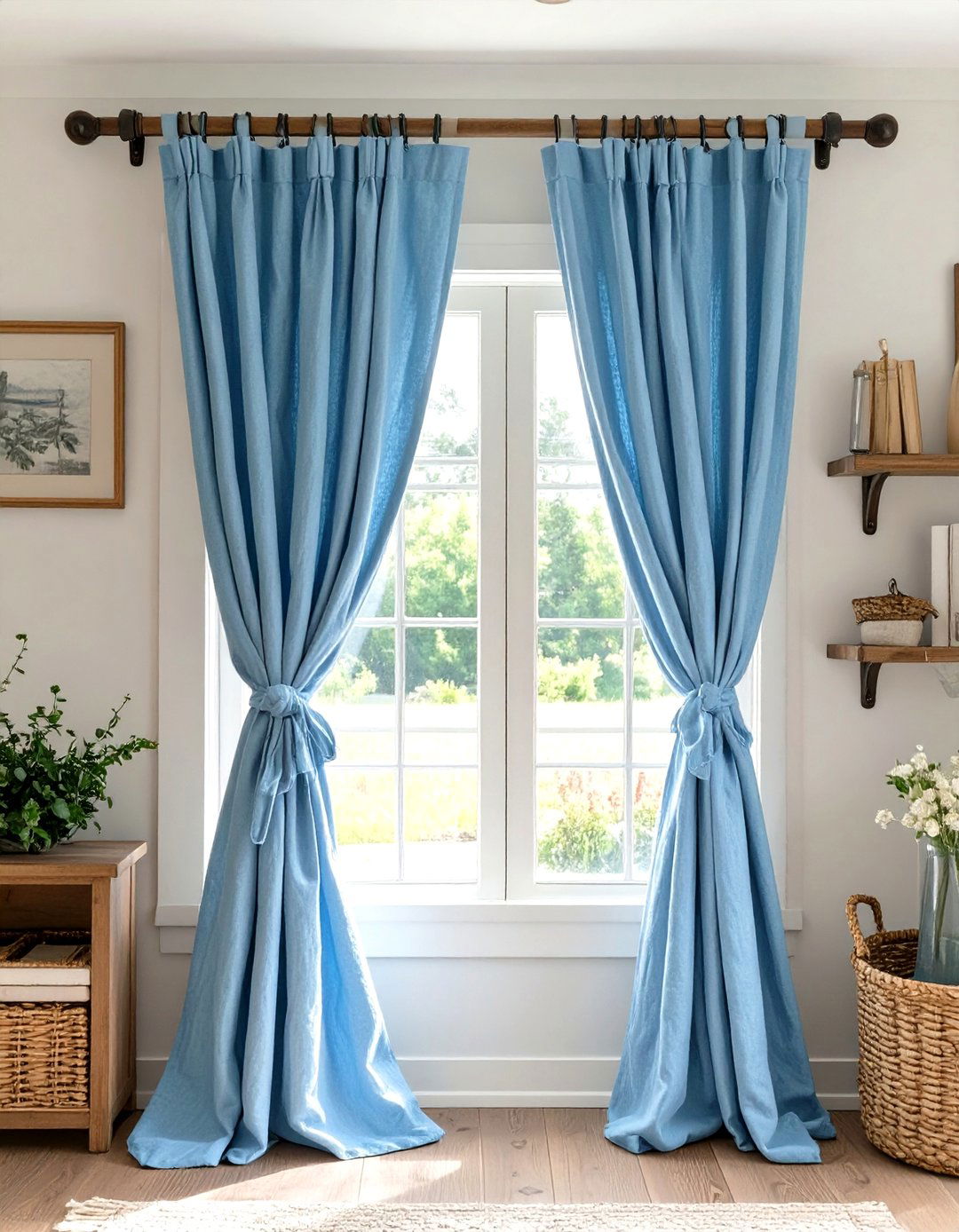 Tie Top Curtains for a Casual Cottage Look - 30 curtain ideas for living room