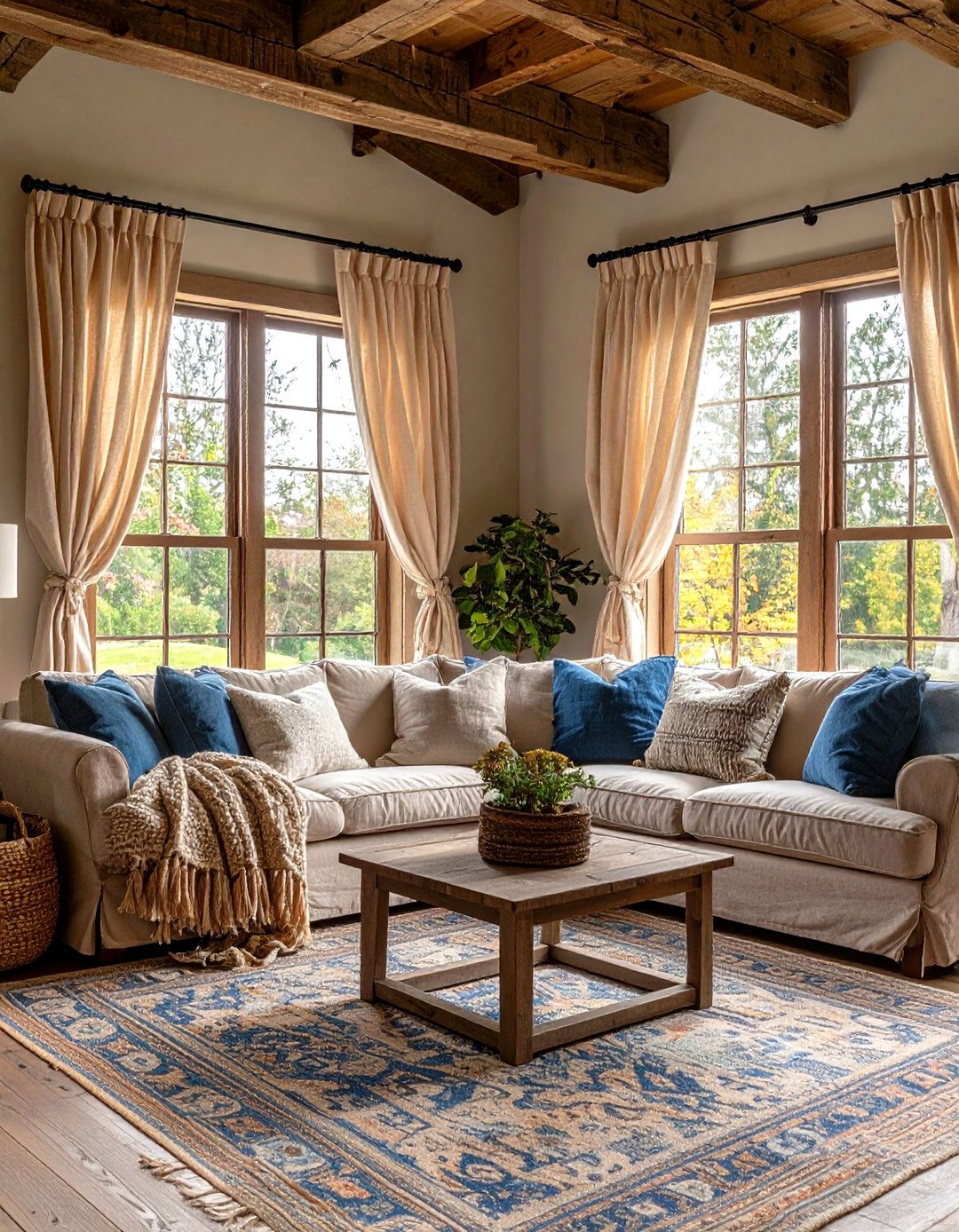 Tie Top Curtains for a Casual Country Feel - 30 living room window treatment ideas