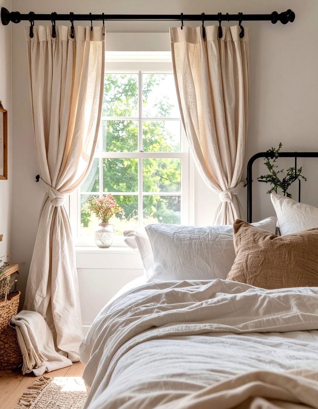 Tie Top Curtains for a Casual Farmhouse Bedroom - 30 curtain ideas for bedroom