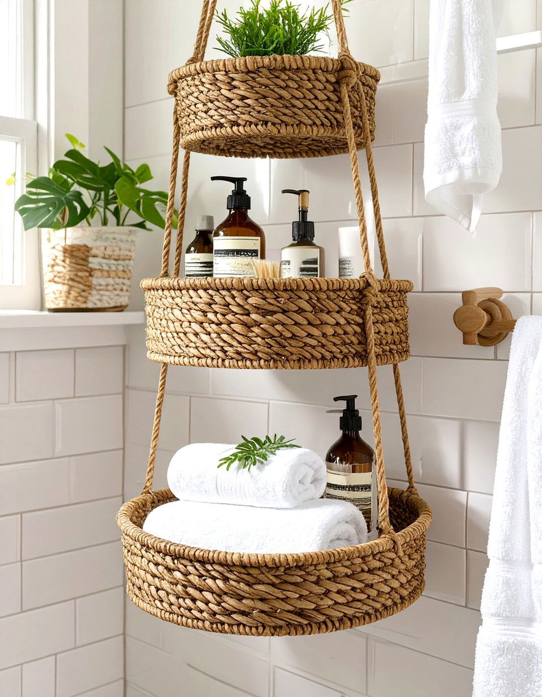 Tiered Basket Hanging Bathroom Shelf - 30 bathroom shelving ideas