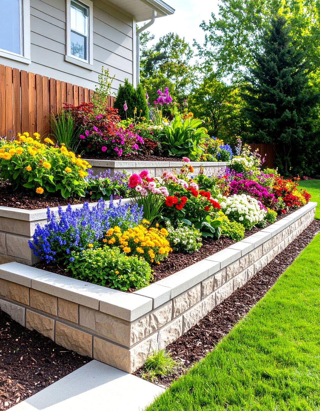 Tiered Concrete Block Retaining Wall for Easy Installation - 30 retaining wall ideas for sloped front yard