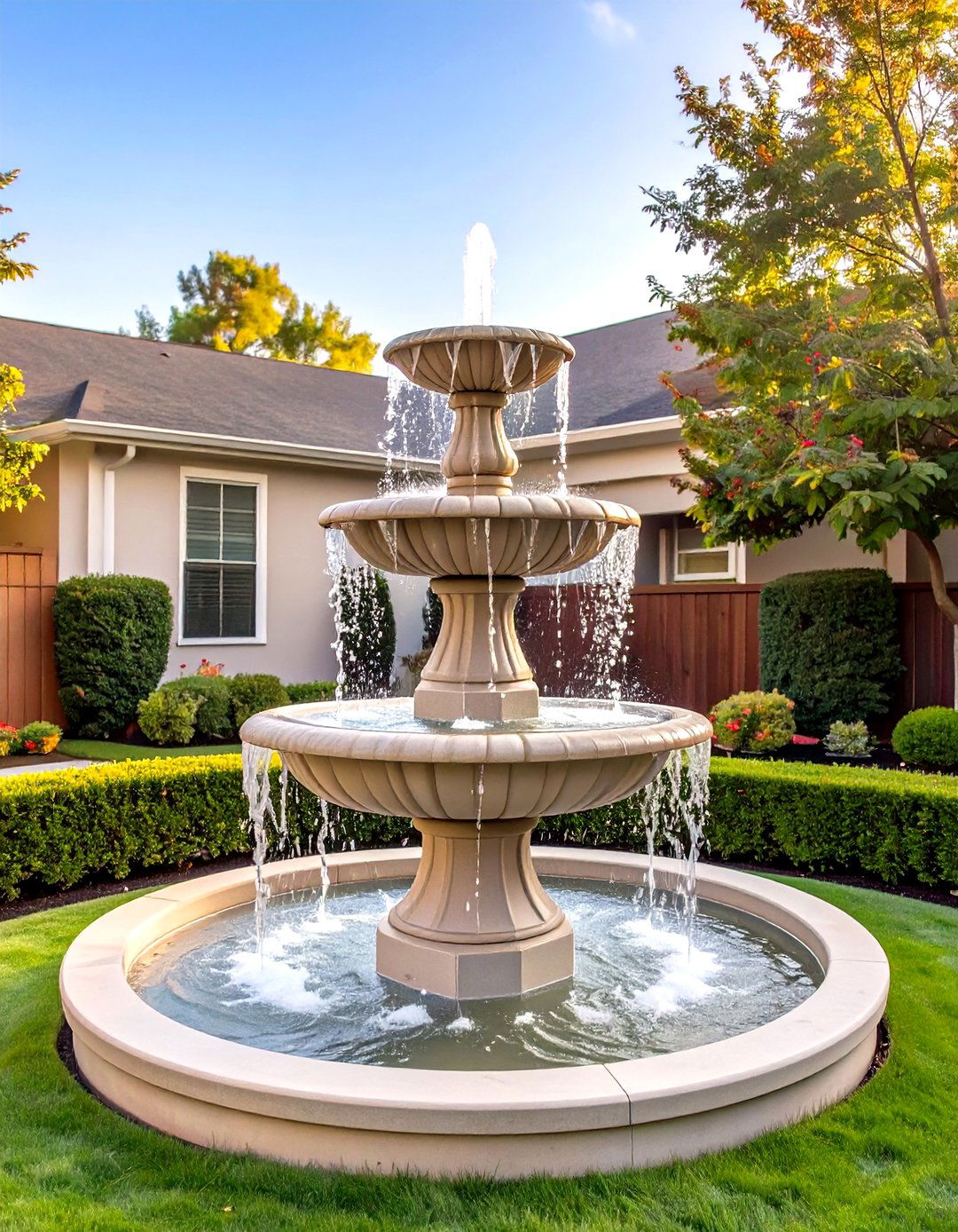 Tiered Concrete Front Yard Fountain - 30 small front yard fountain ideas