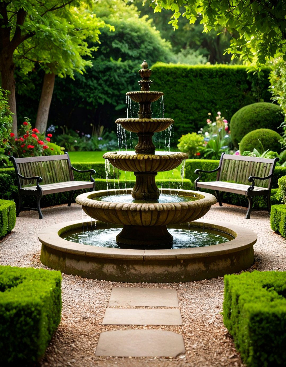 Tiered Concrete Garden Fountain - 30 garden fountain ideas