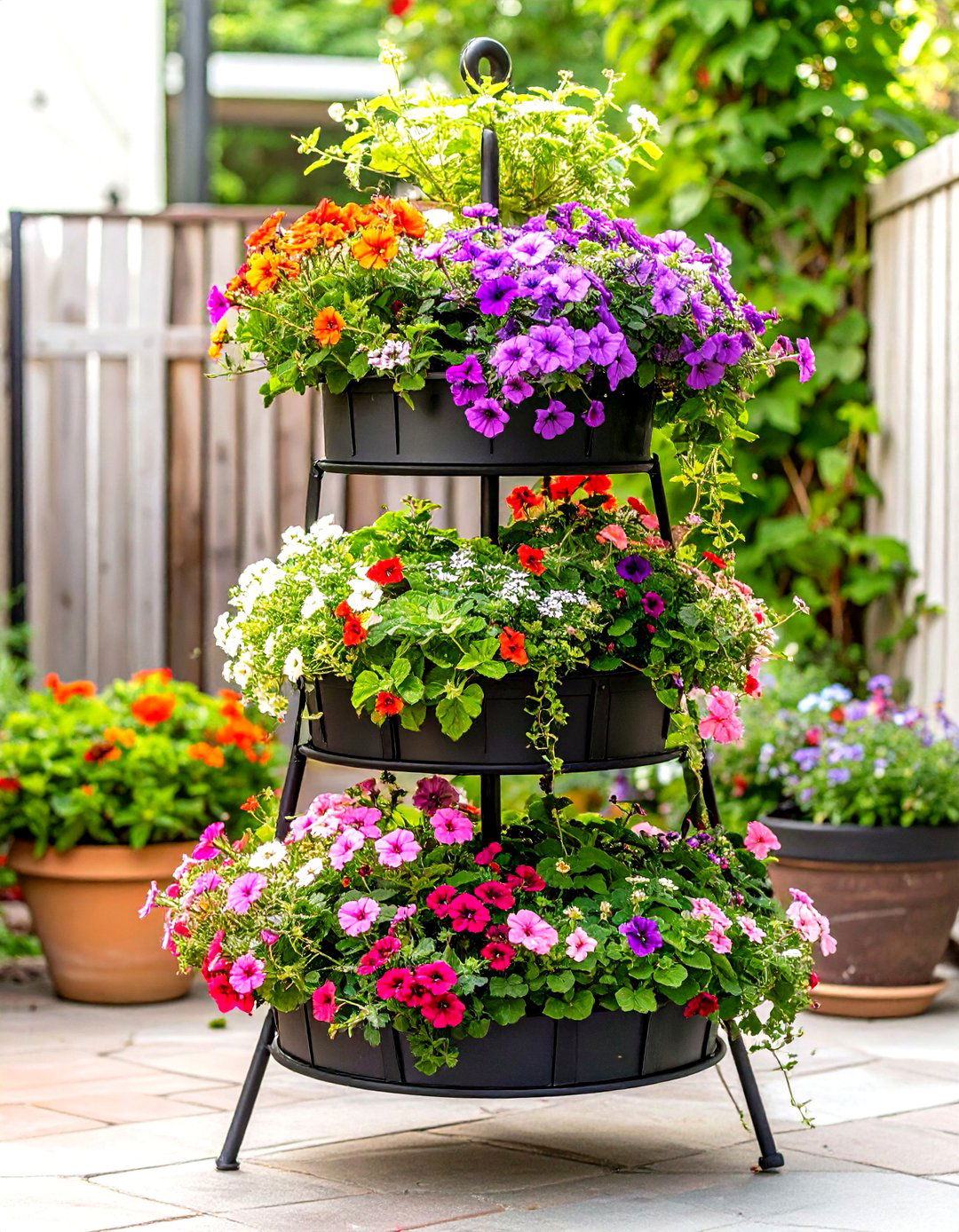 Tiered Container Gardening in a Small Backyard - 30 tiny backyard ideas