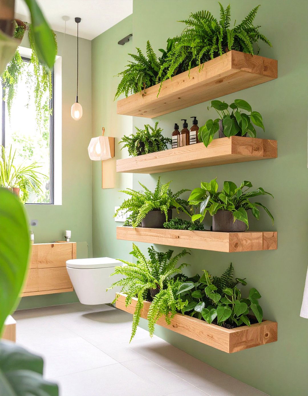 Tiered Floating Shelves for Plants - 30 floating shelves bathroom ideas