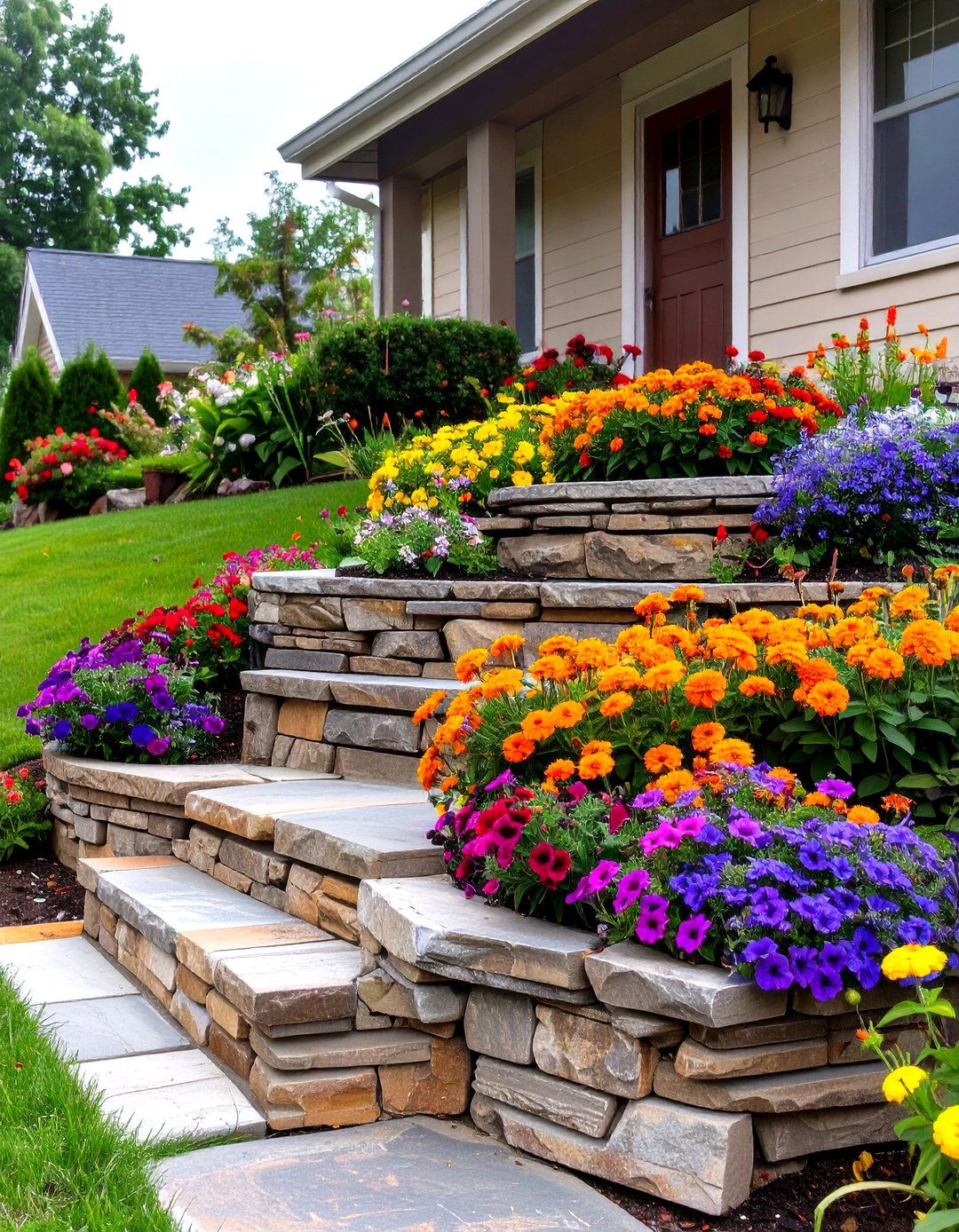Tiered Flower Beds for a Small Front Yard - 30 small front yard landscaping ideas