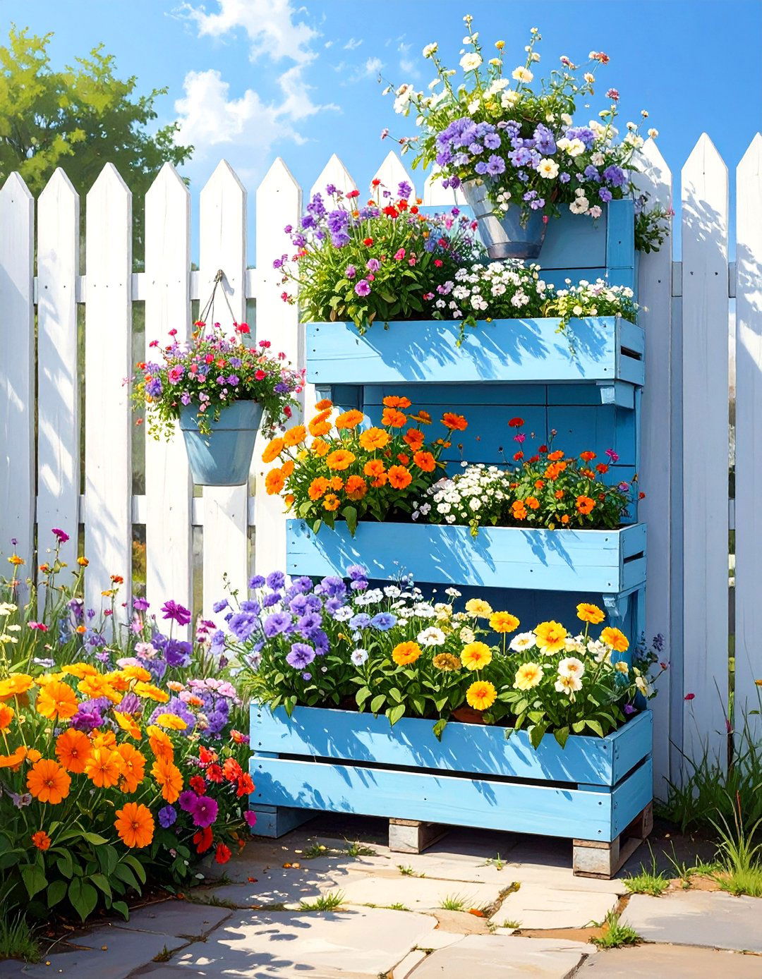 Tiered Flower Display Pallet Garden - 30 homemade pallet garden designs