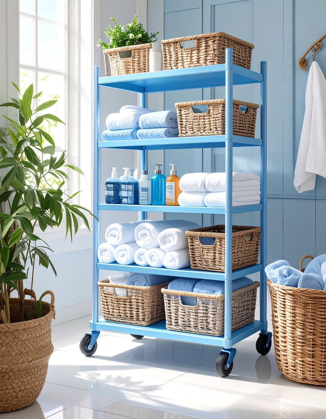 Tiered Freestanding Bathroom Cart - 30 bathroom towel storage ideas