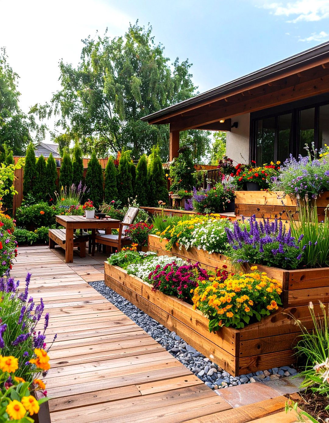 Tiered Garden Beds as Barriers - 30 patio privacy ideas