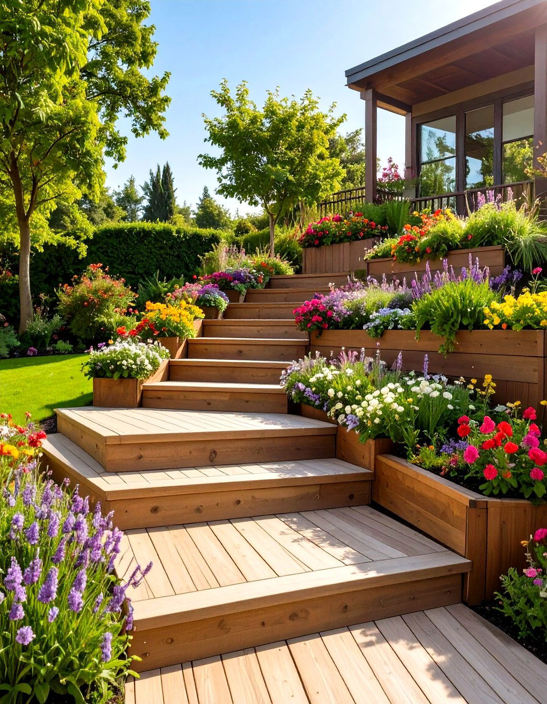 Tiered Garden Outdoor Deck with Planter Steps - 30 outdoor deck ideas