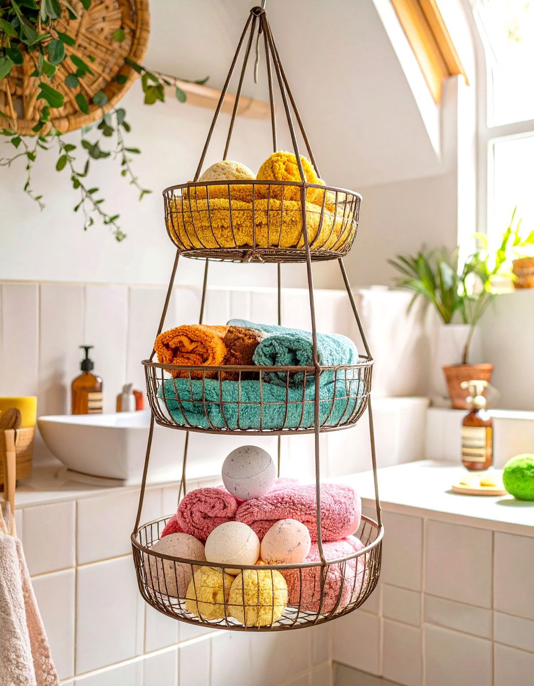 Tiered Hanging Baskets - 30 shelves very small bathroom storage ideas