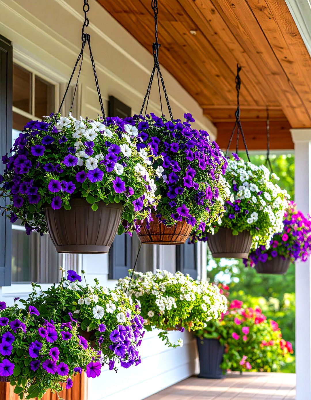 Tiered Hanging Plant Baskets - 30 porch privacy ideas