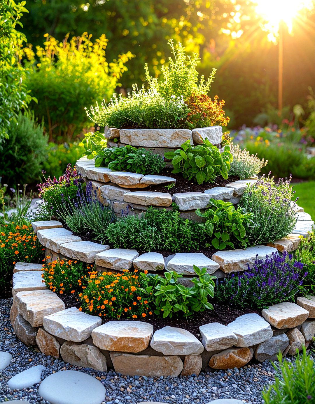 Tiered Herb Spiral Garden Bed - 30 garden beds ideas