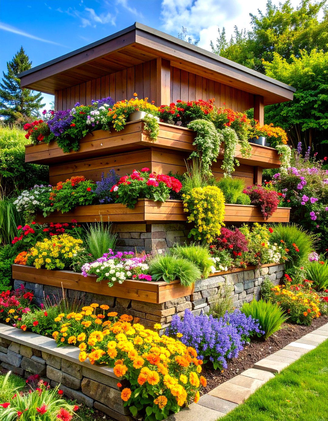 Tiered Landscape Timber Planter - 30 landscape timber ideas