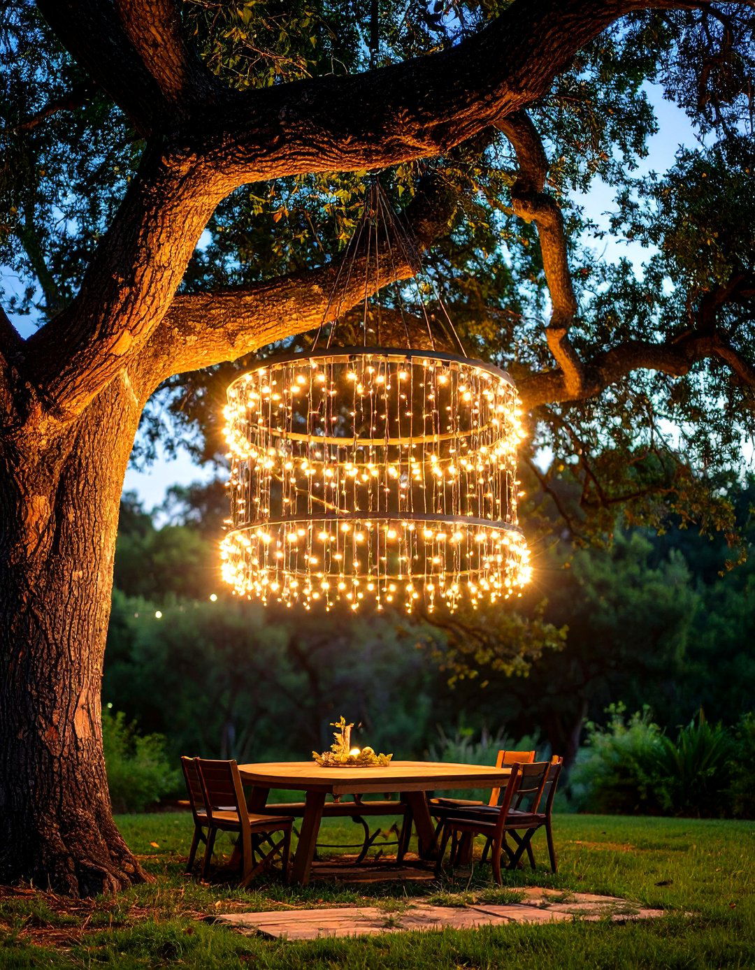 Tiered Outdoor String Light Chandelier - 30 outdoor string light ideas