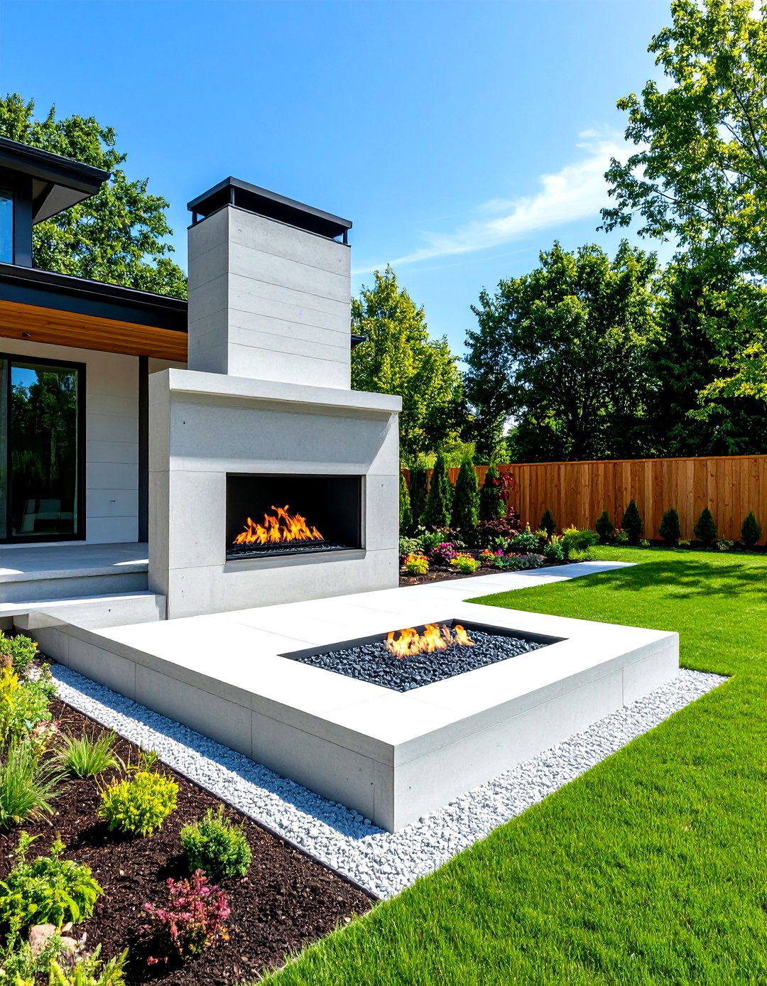 Tiered Patio Fireplace and Planter Combination - 30 patio fireplace ideas
