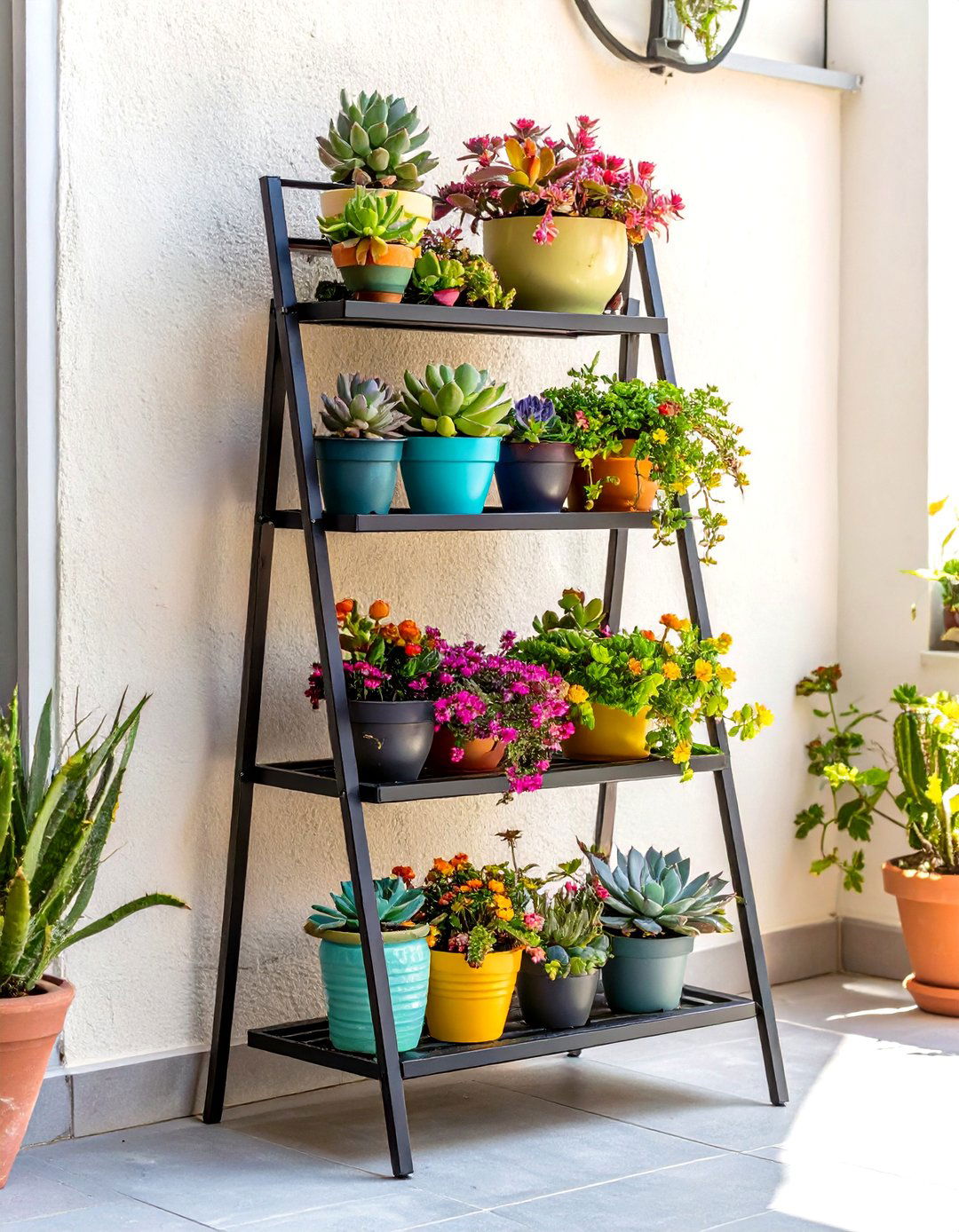 Tiered Plant Stand for Patio Greenery - 30 simple patio ideas