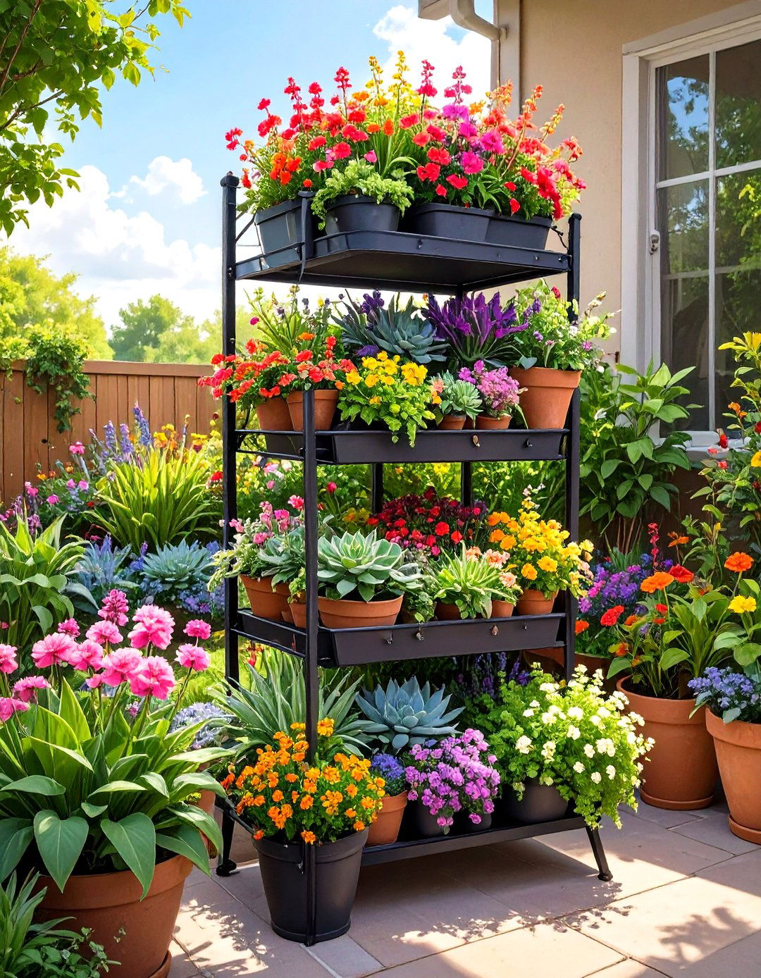 Tiered Plant Stand for a Small Outdoor Patio - 30 small outdoor patio ideas