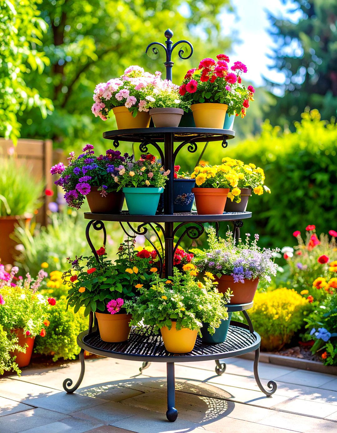 Tiered Plant Stands to Add Greenery - 30 patio decorating ideas