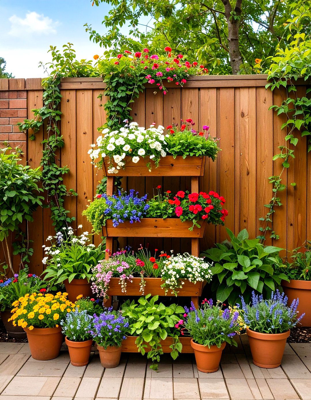 Tiered Planter Patio Garden - 30 patio landscape ideas