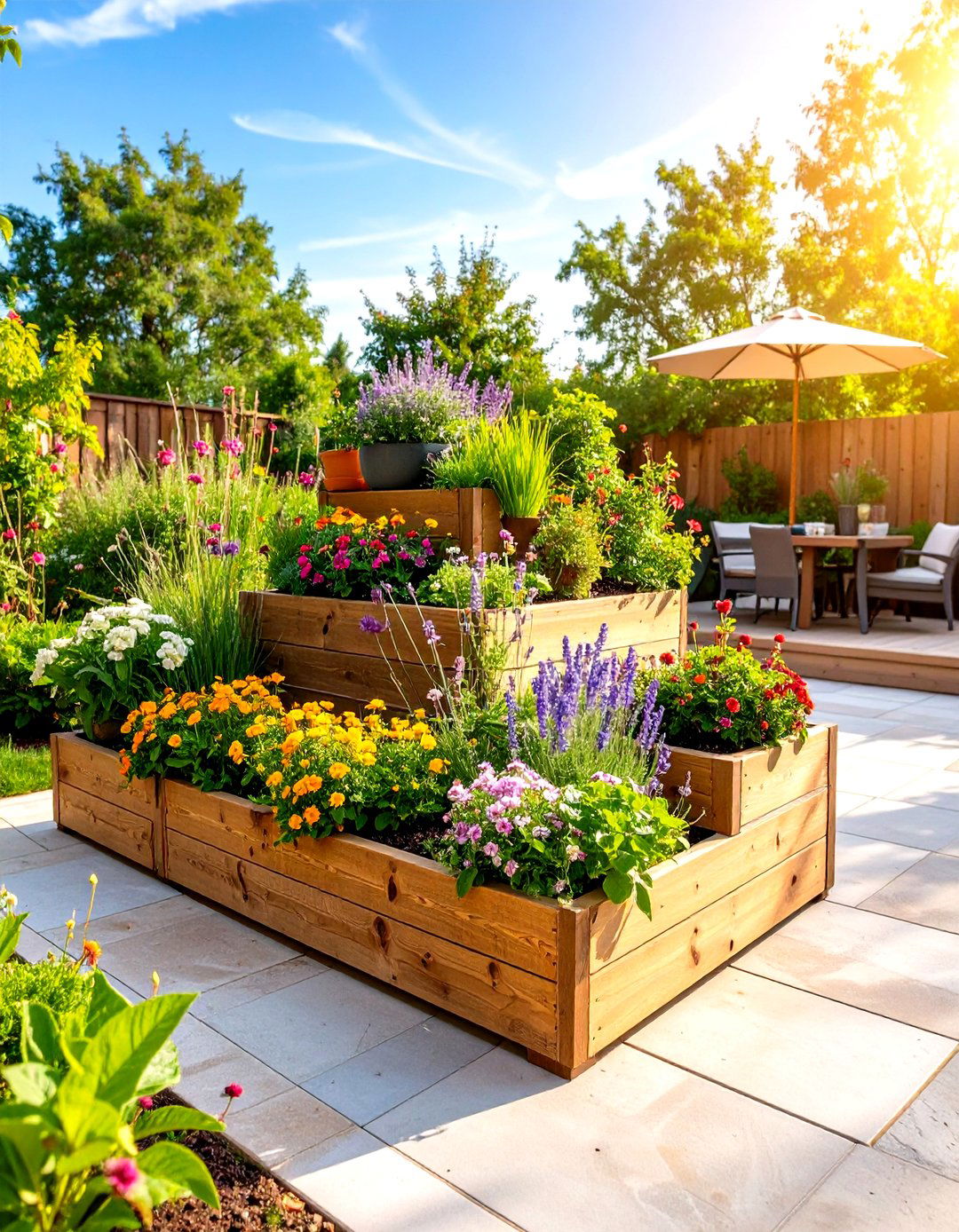Tiered Planter Patio Garden - 30 patio garden ideas