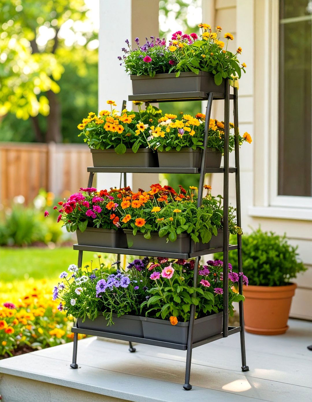Tiered Planters for Height - 30 small front yard ideas