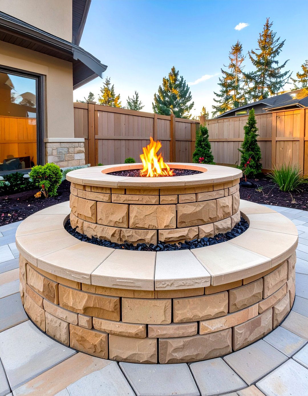 Tiered Retaining Block Fire Pit - 30 simple backyard fire pit ideas