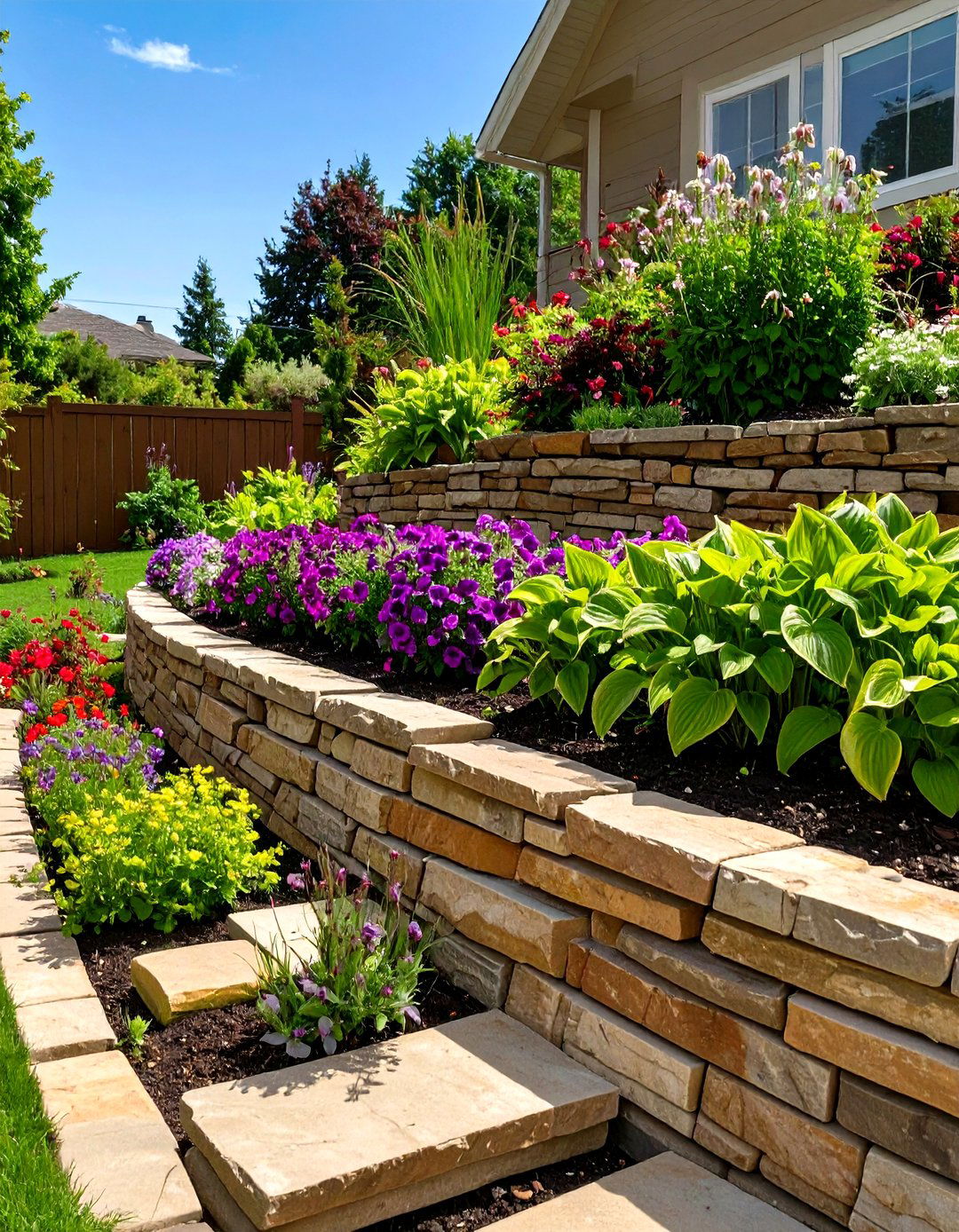 Tiered Retaining Wall Garden - 30 outdoor landscaping ideas